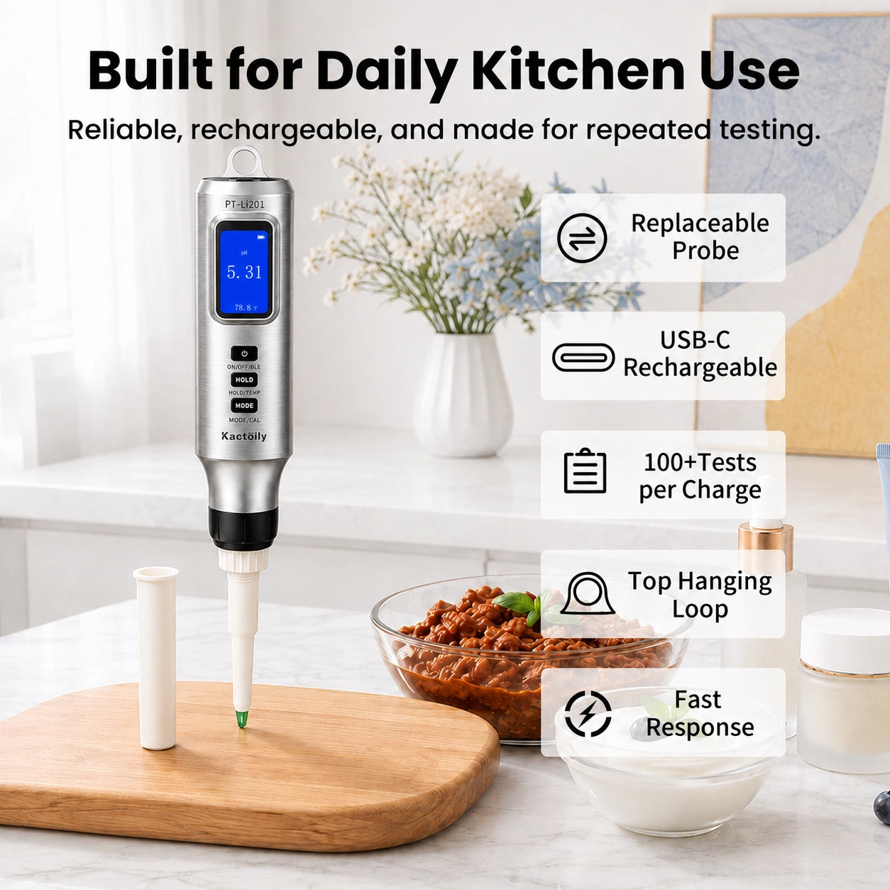 Kactoily 2-in-1 Dough pH & Temperature Tester