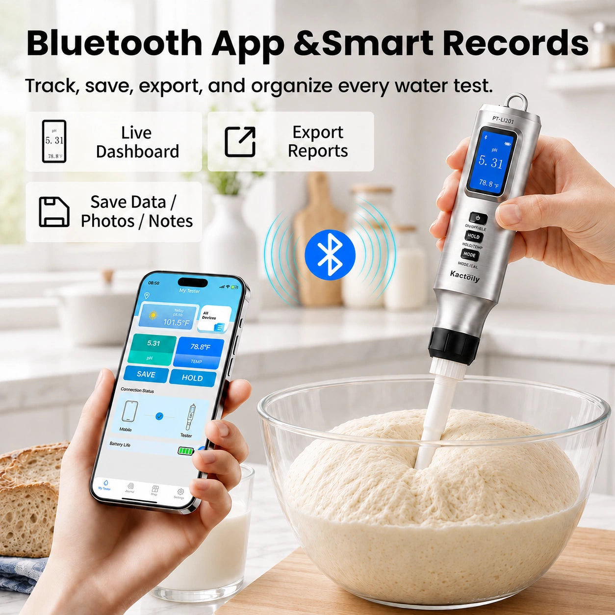 Kactoily 2-in-1 Dough pH & Temperature Tester