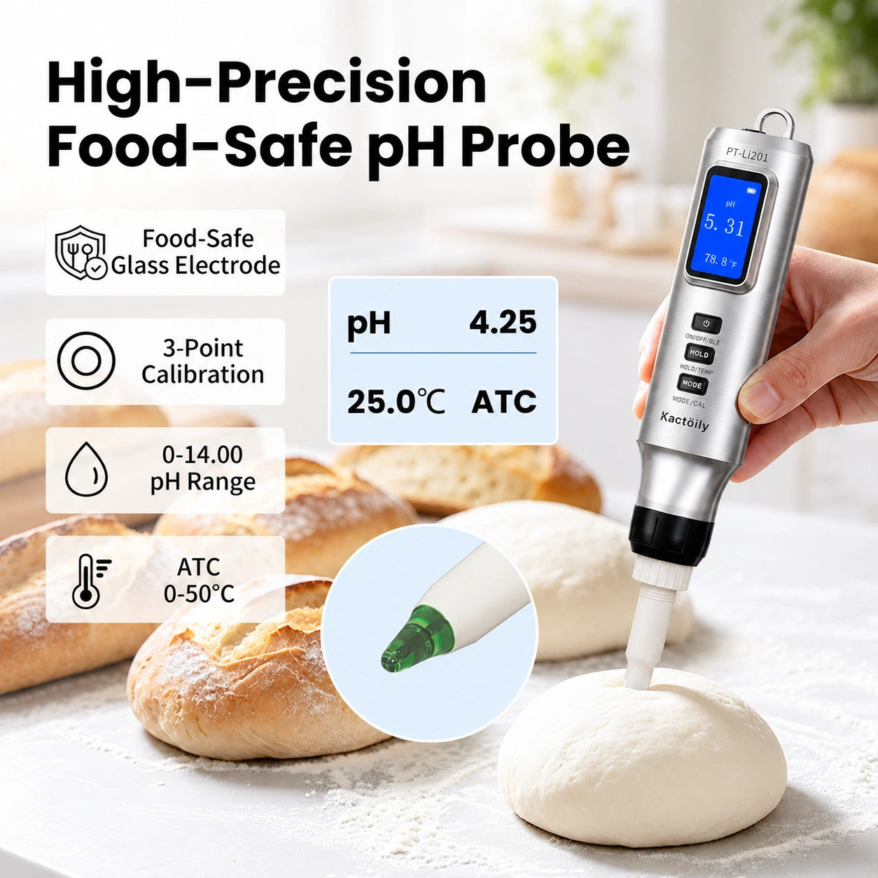 Kactoily 2-in-1 Dough pH & Temperature Tester
