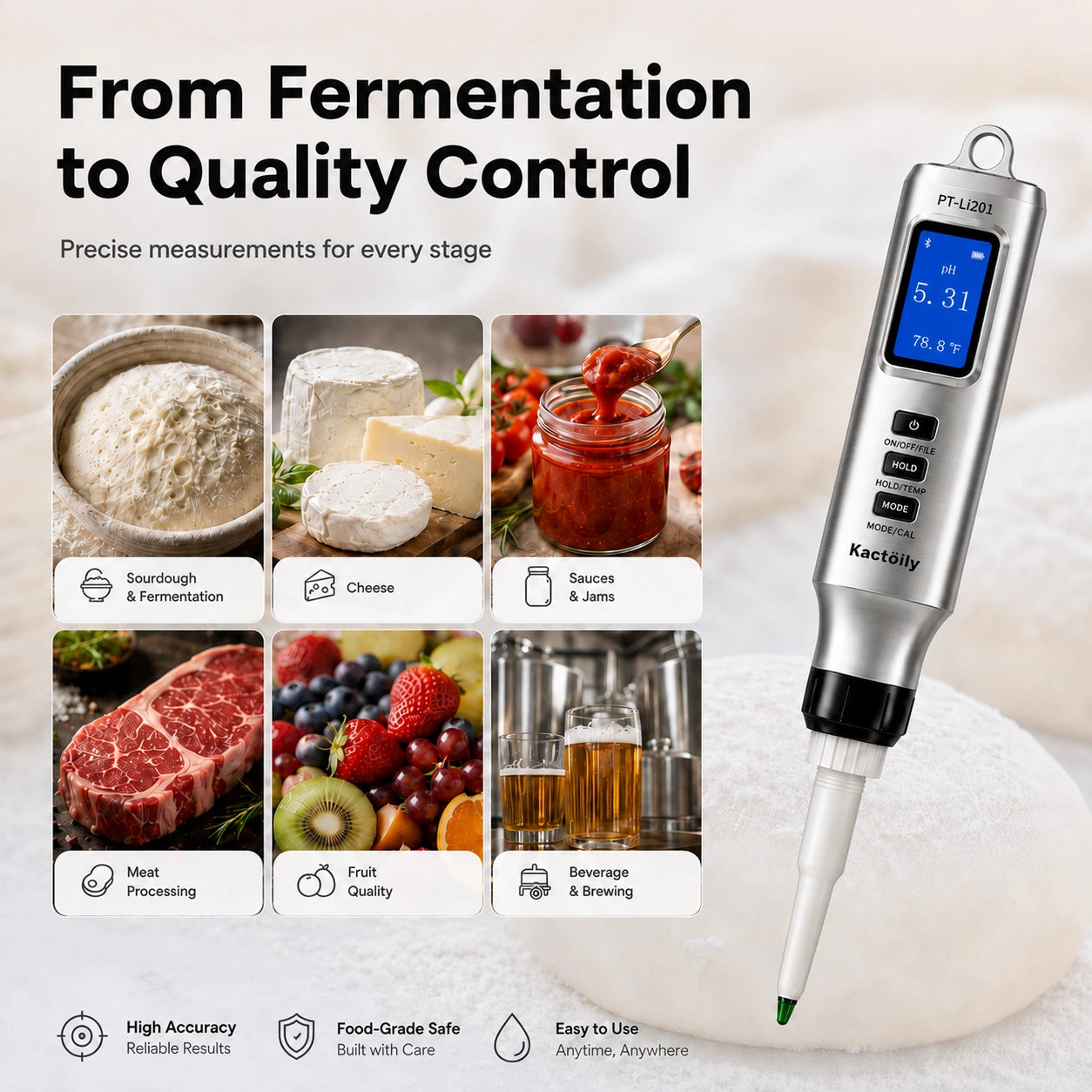 Kactoily 2-in-1 Dough pH & Temperature Tester