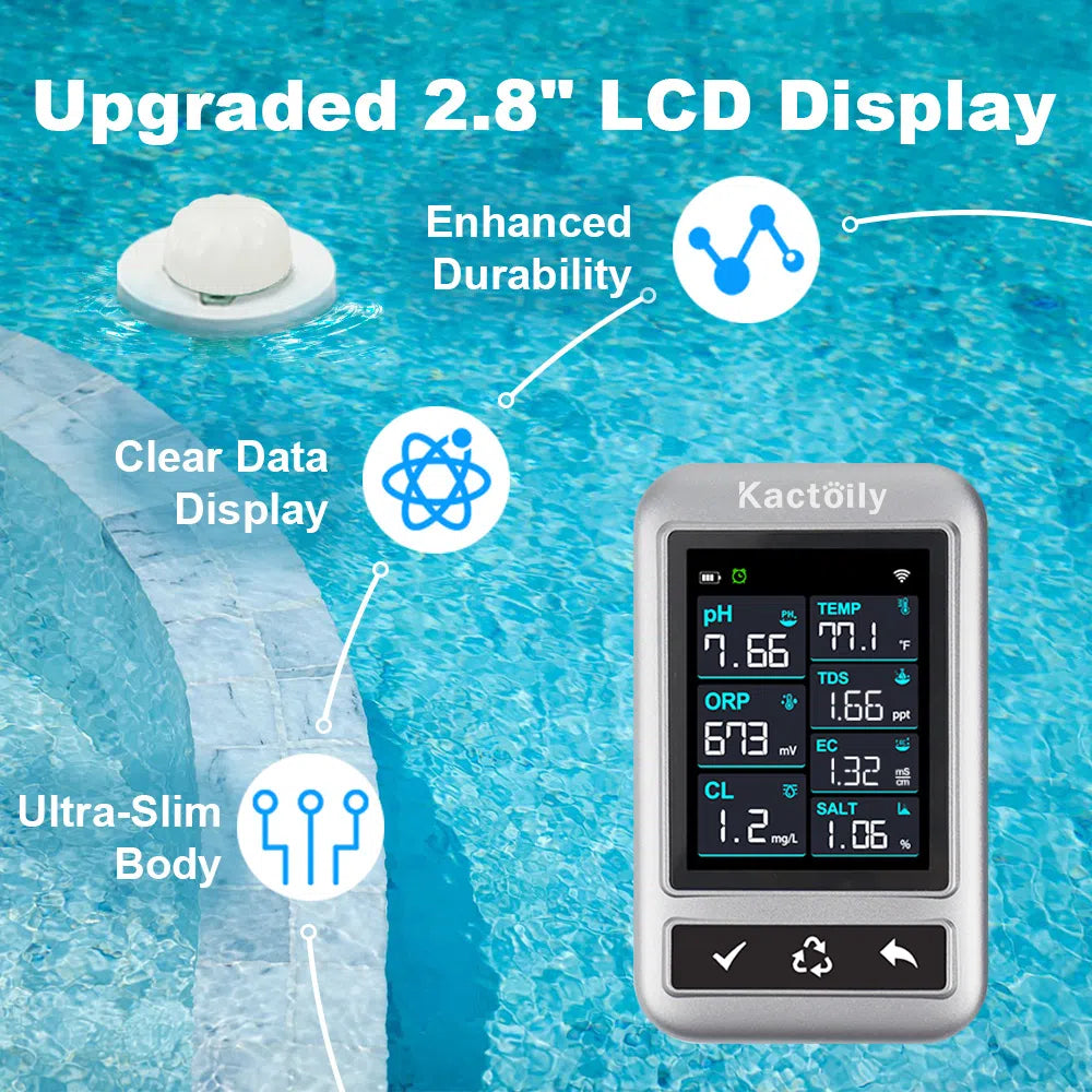 Kactoily 7-in-1 Pool Pro Water Monitor- pH, Free Chlorine