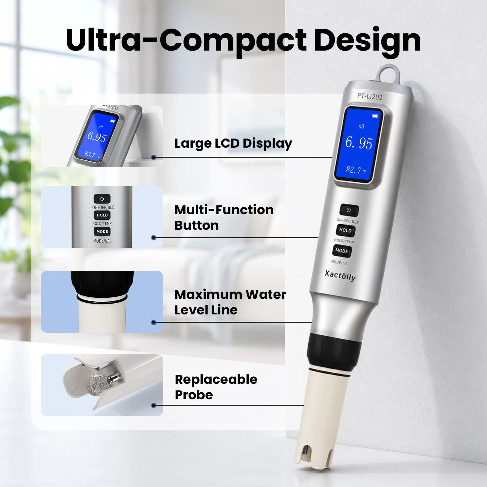 Kactoily Smart 7-in-1 Bluetooth Water Quality Tester | Digital pH, TDS, ORP & Salinity Monitor with App Tracking
