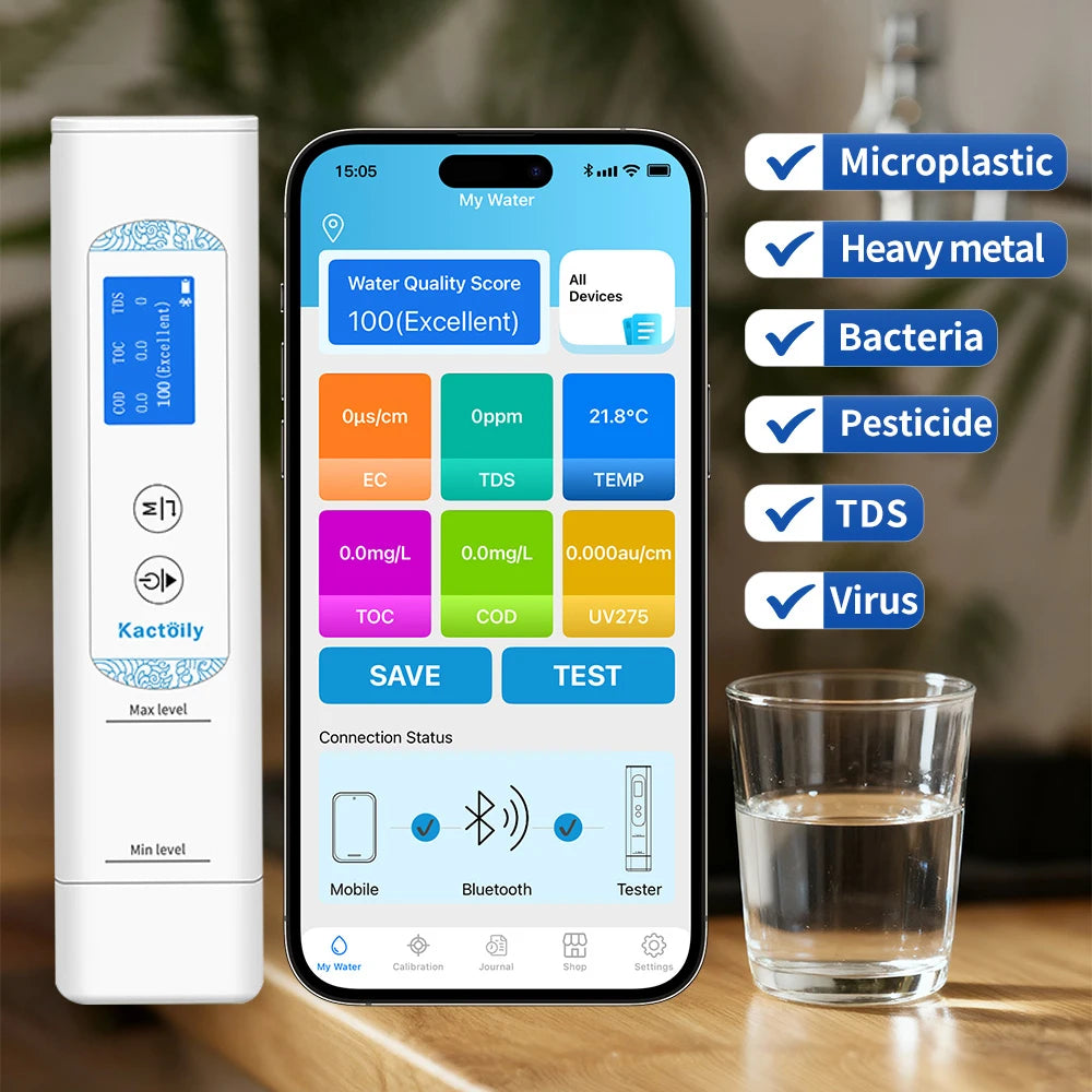 Kactoily 6-in-1 Drinking Water Analyzer – Bluetooth Version| TDS, Bact