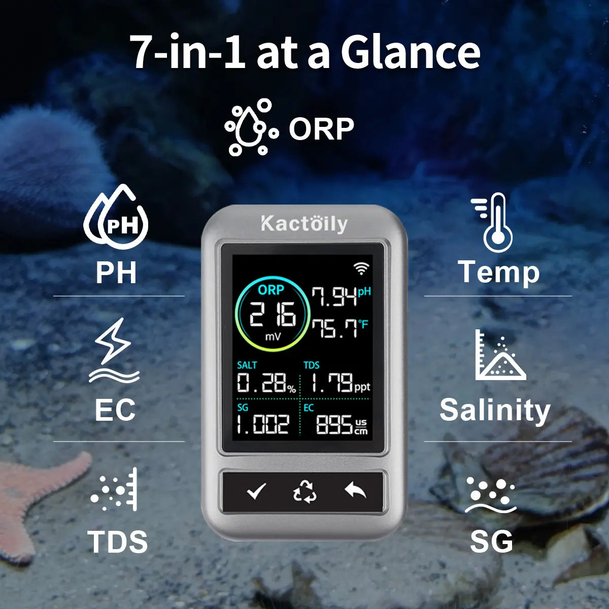 Kactoily Smart 7-in-1 Aquarium WiFi Monitor – Standard Version