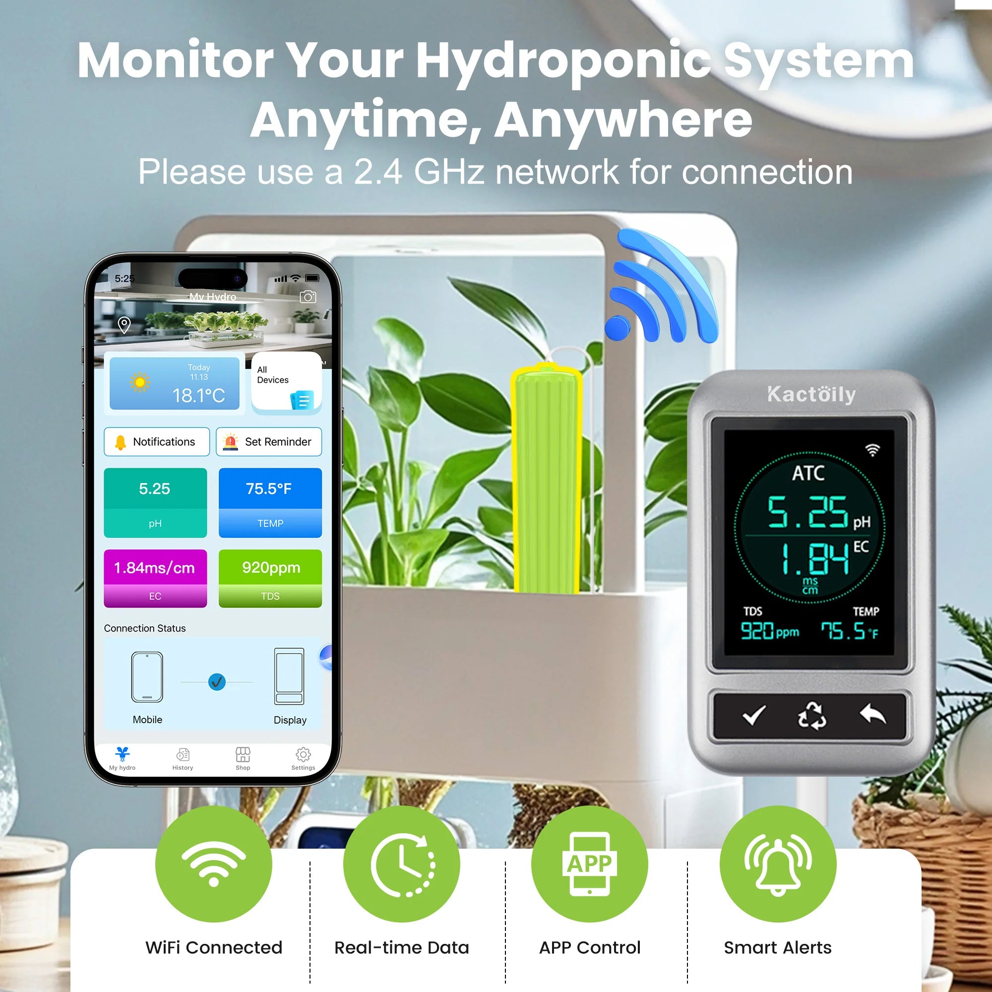 Kactoily 4-in-1 Hydroponischer Monitor - pH, EC
