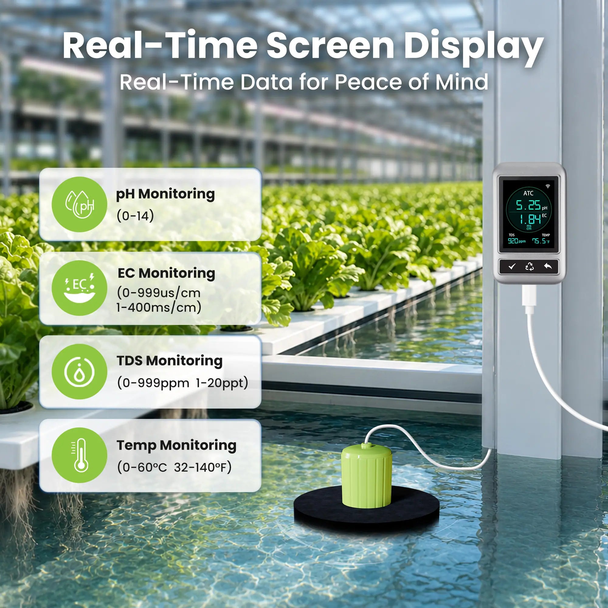 Kactoily 4-in-1 Hydroponischer Monitor - pH, EC