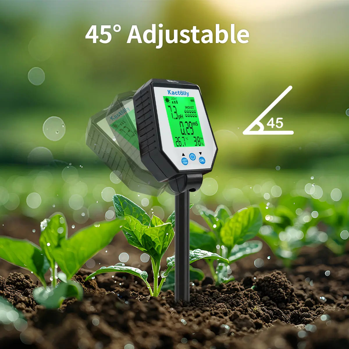 Kactoily Testeur de sol numérique 6-en-1 - pH, EC, humidité
