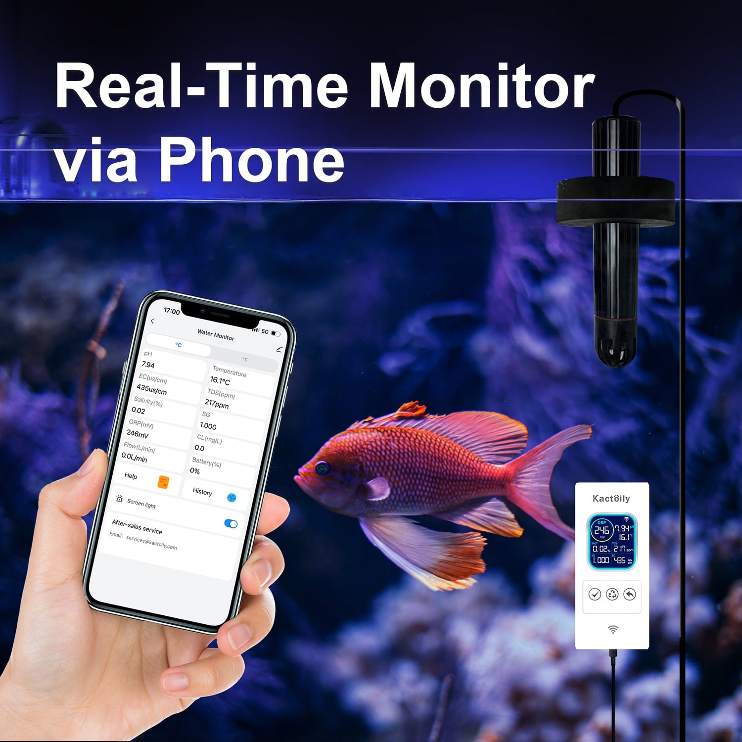 Kactoily Smart 7-in-1 Aquarium WiFi Monitor