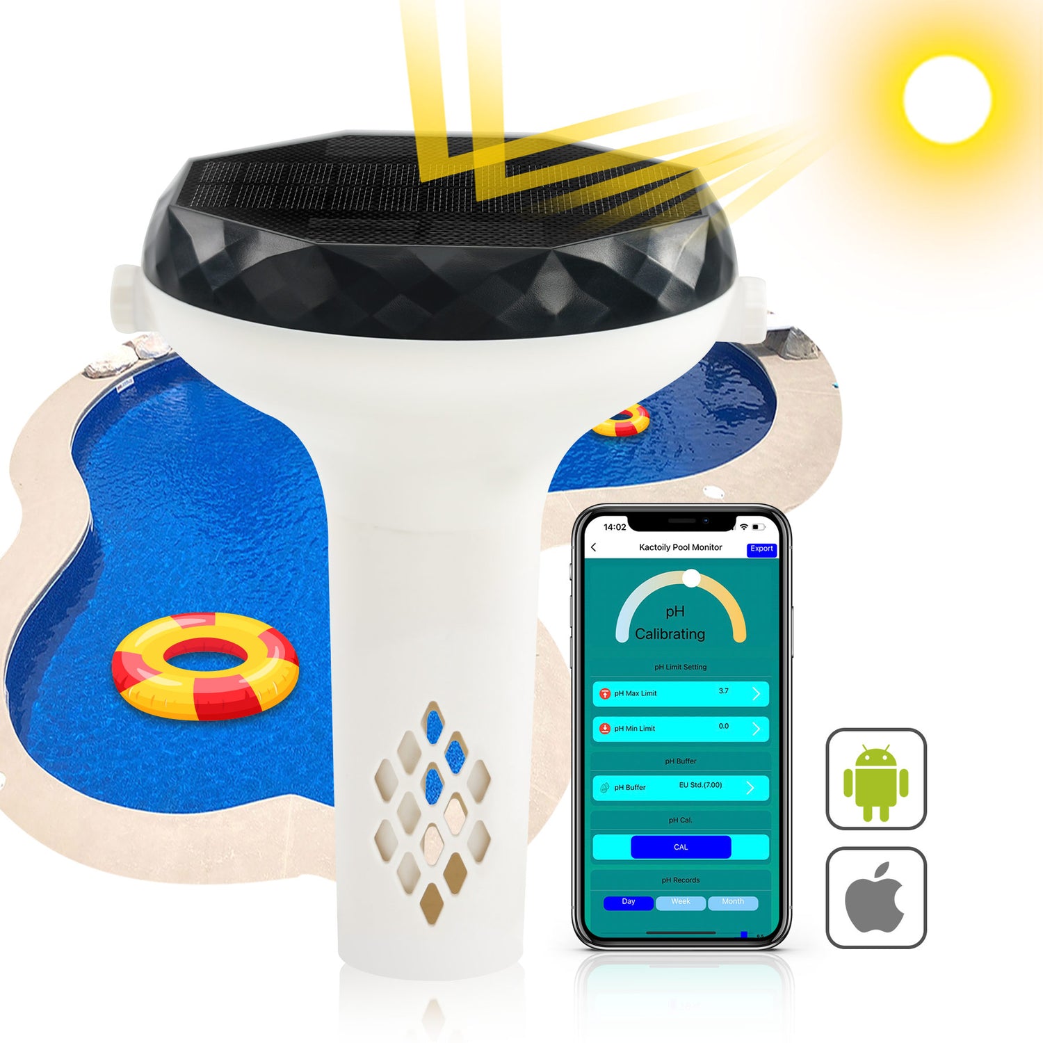 Kactoily 7-in-1 Solar Pool Water Monitor