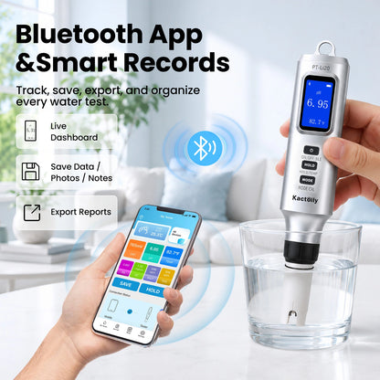 Kactoily Smart 7-in-1 Bluetooth Water Quality Tester | Digital pH, TDS, ORP &amp; Salinity Monitor with App Tracking