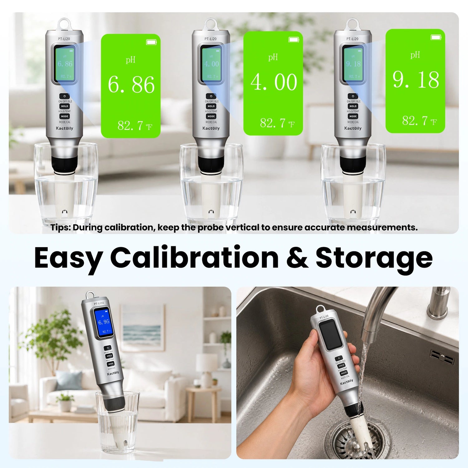 Kactoily Smart 7-in-1 Bluetooth Water Quality Tester | Digital pH, TDS, ORP &amp; Salinity Monitor with App Tracking