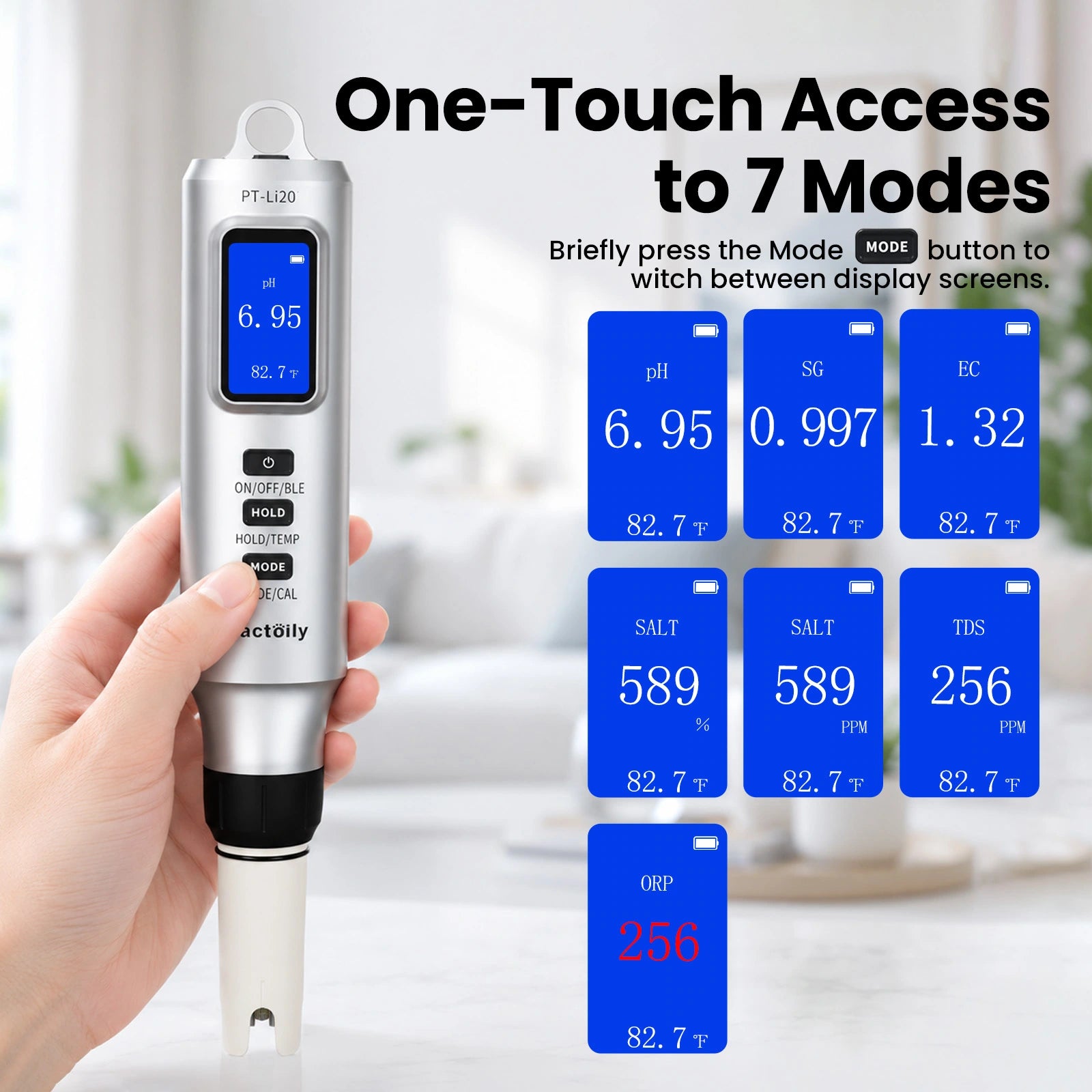 Kactoily Smart 7-in-1 Bluetooth Water Quality Tester | Digital pH, TDS, ORP &amp; Salinity Monitor with App Tracking