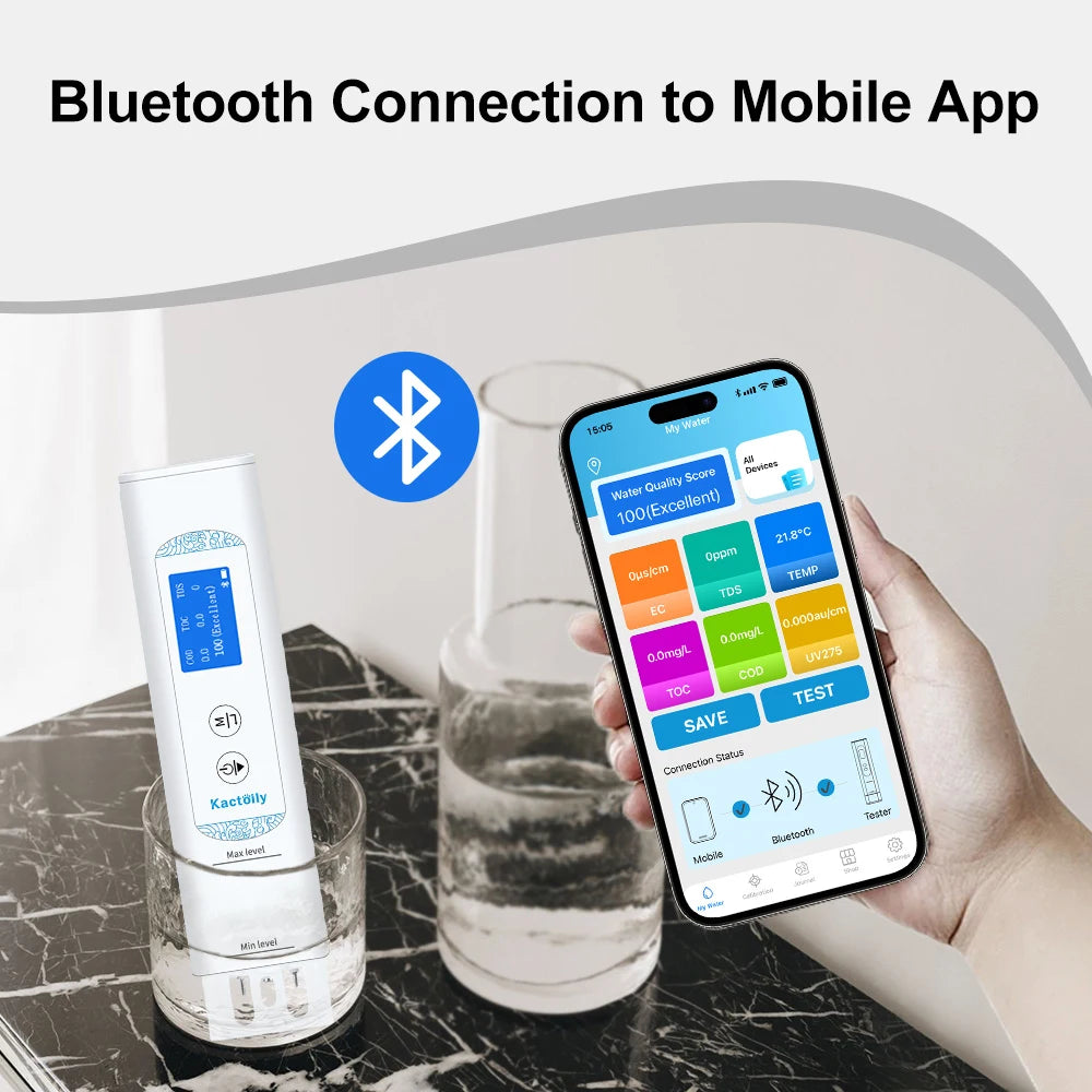 Kactoily 6-in-1 Drinking Water Analyzer – Bluetooth Version| TDS, Bacteria &Viruses