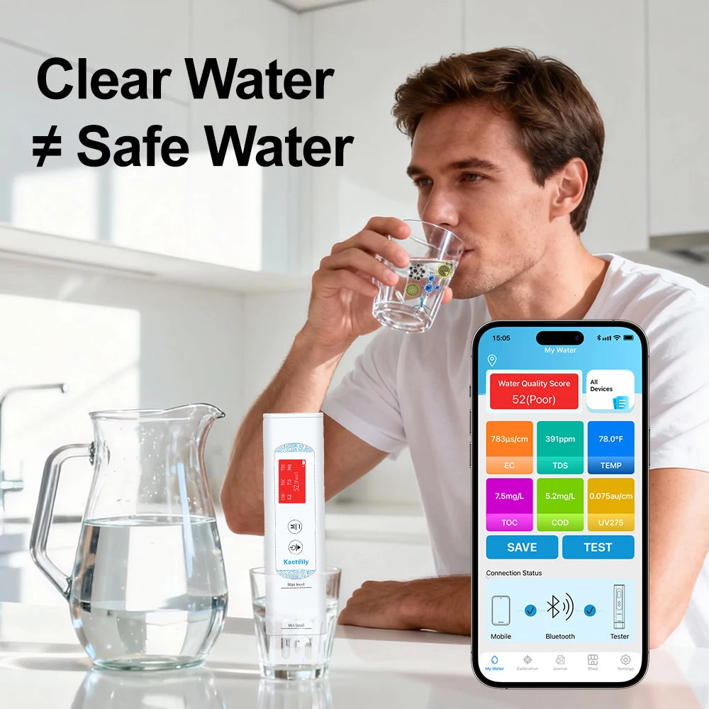 Kactoily 6-in-1 Drinking Water Analyzer – Bluetooth Version| TDS, Bacteria &amp;Viruses