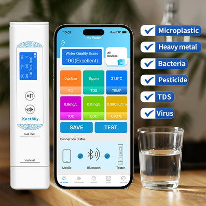 Kactoily 6-in-1 Drinking Water Analyzer – Bluetooth Version| TDS, Bacteria &amp;Viruses