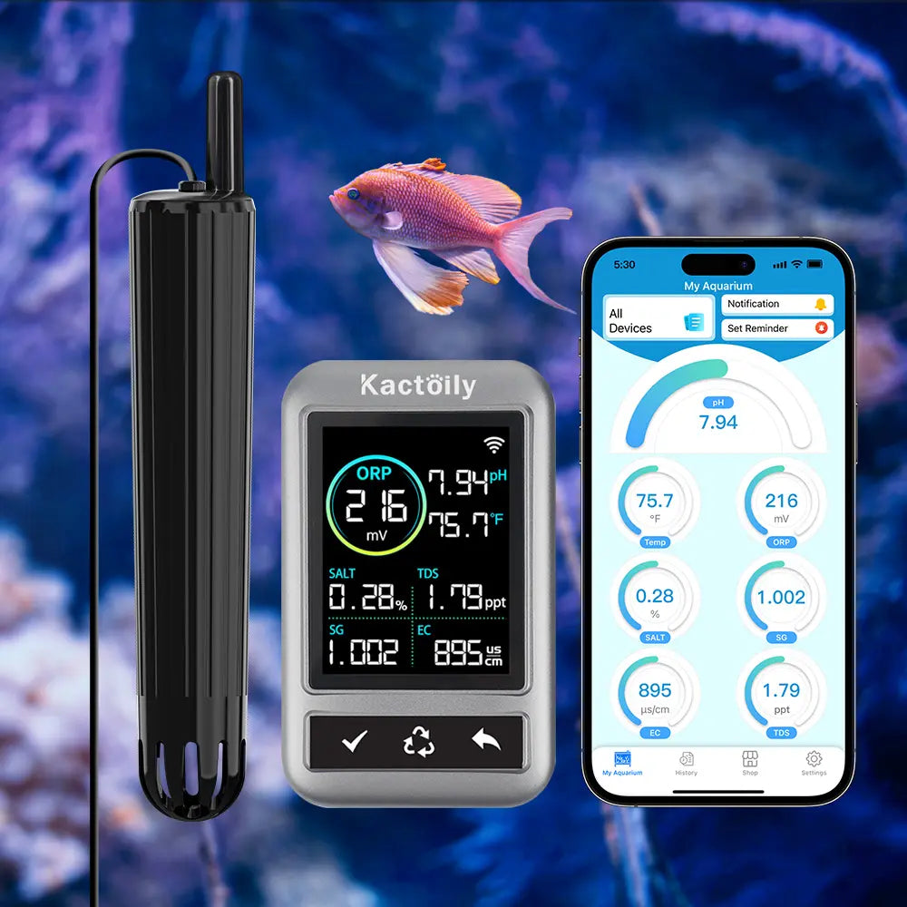 Kactoily Smart 7-in-1 Aquarium WiFi Monitor – Long Range Version