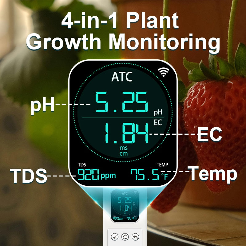 Kactoily 4-in-1 Hydroponic Monitor- pH, EC