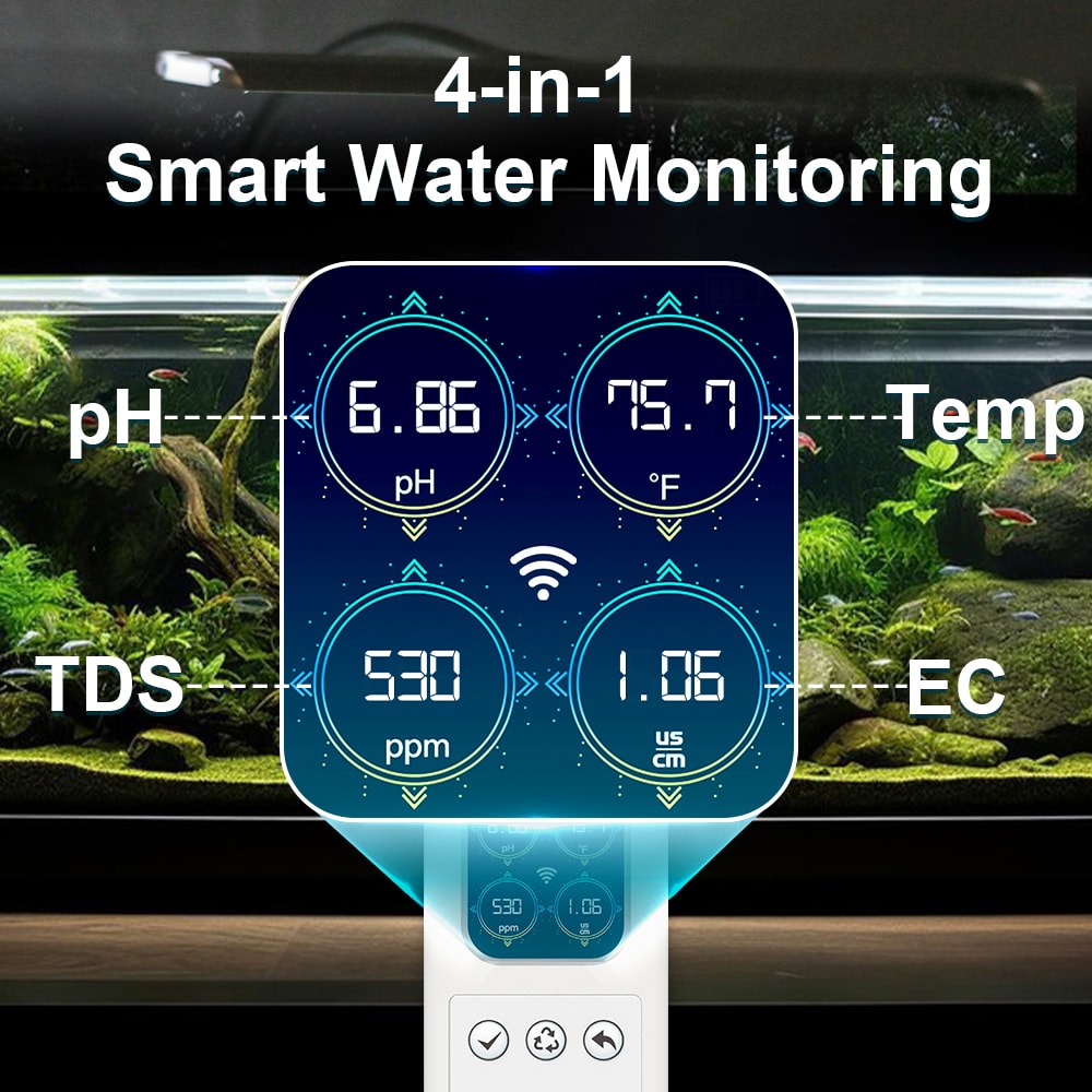 Kactoily Digitaler 4-in-1-Aquarien-WiFi-Monitor