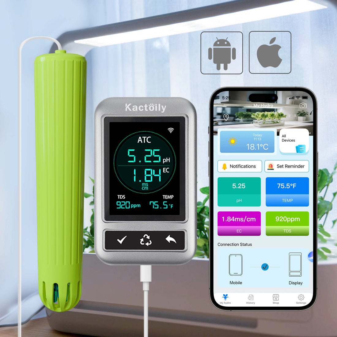 Kactoily 4-in-1 Hydroponischer Monitor - pH, EC