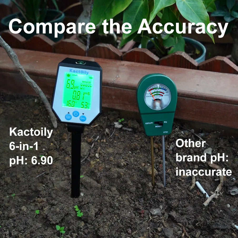 digital soil ph and moisture meter Kactoily 6-in-1 Digital Soil Tester for pH, EC, Moisture, Light, Humidity, Temp 2 pcs / ca
