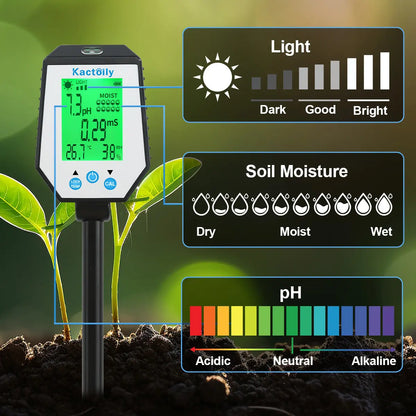 Kactoily Testeur de sol numérique 6-en-1 - pH, EC, humidité