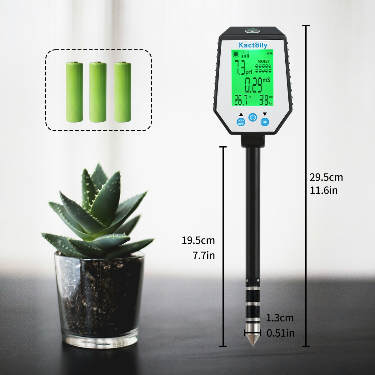 Kactoily 6-in-1 Digital Soil Tester-pH, EC, Moisture, Light, Humidity, Temp