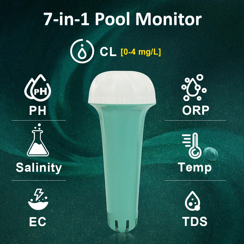 Kactoily 7-in-1-Poolwasser-Monitor - pH-Wert, freies Chlor