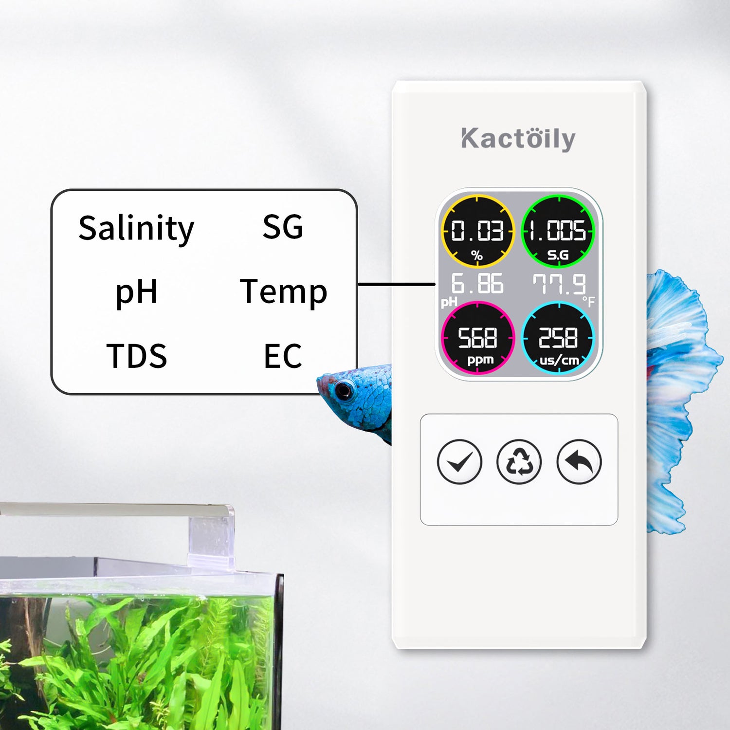 Kactoily Wireless 6-in-1 Aquarium Monitor