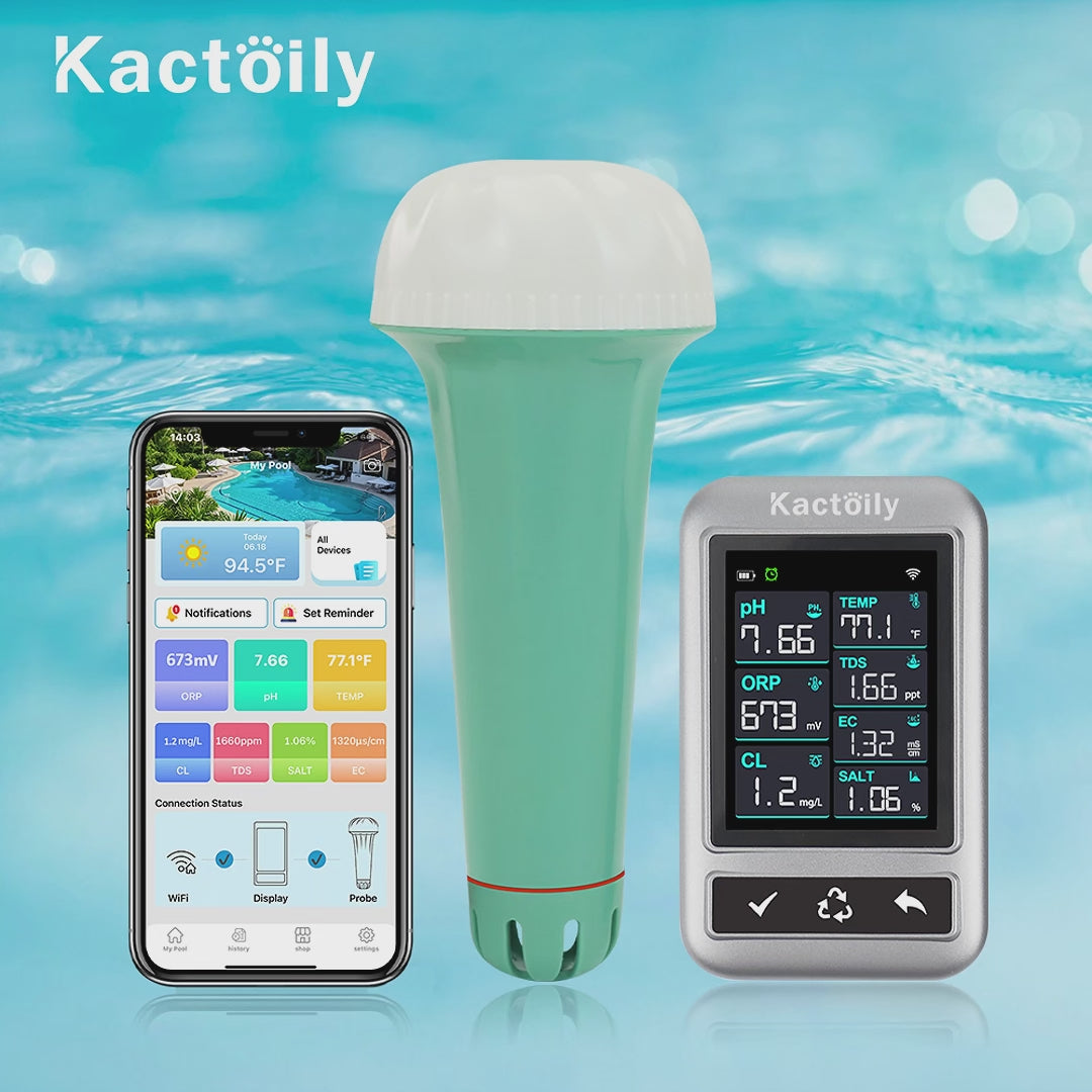Kactoily 7-in-1 Pool Pro Water Monitor- pH, Free Chlorine